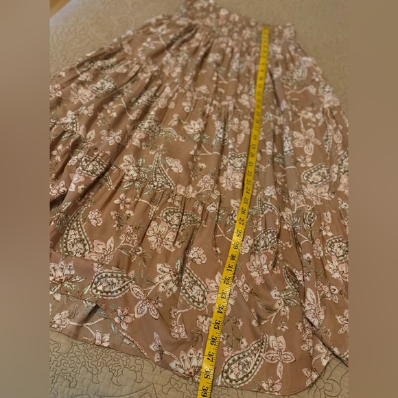 American Eagle Mocha Taupe Pink Floral Paisley Boho Cottagecore Maxi Skirt, L - Picture 8 of 8